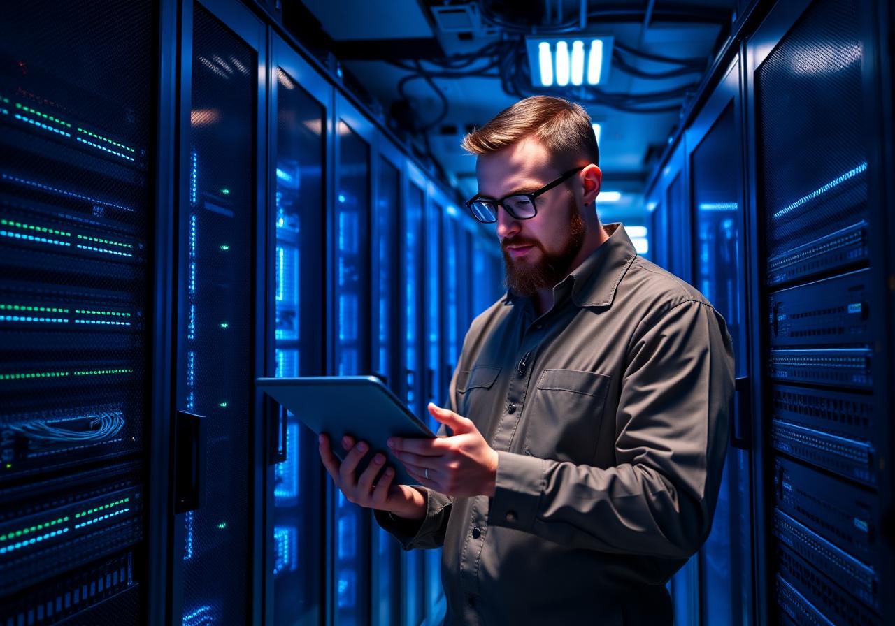 Equipe de terceirização de TI da Vox-Connect em data center